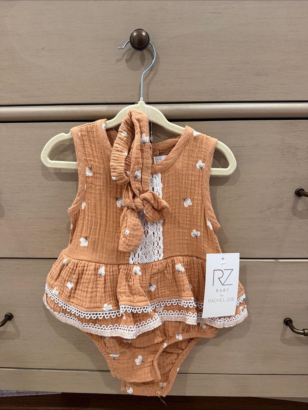 Baby Girls Lace-Trim Baby Romper & Headband by Rachel Zoe baby. 6-9 mos, NWT